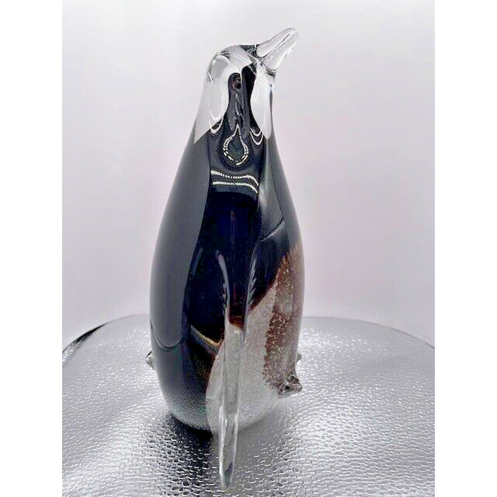 Murano Style Art Glass Penguin 7.5” X 7" Clear, Black, Brown - Picture 4 of 10